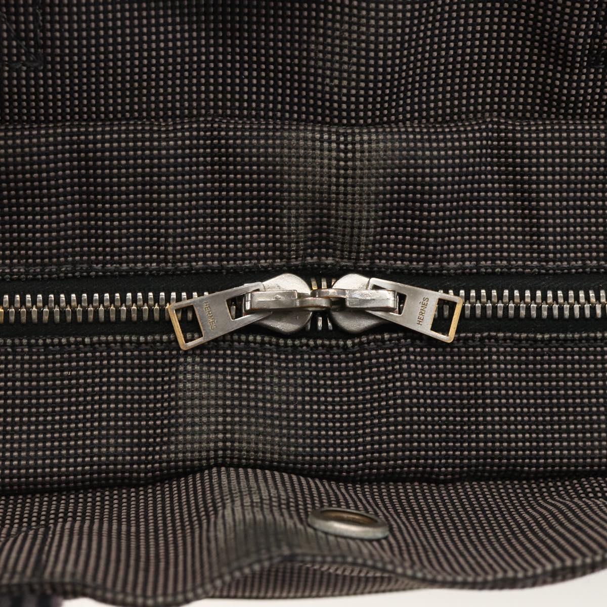 HERMES Her Line MM Hand Bag Canvas Gray Silver Auth BAZ866
