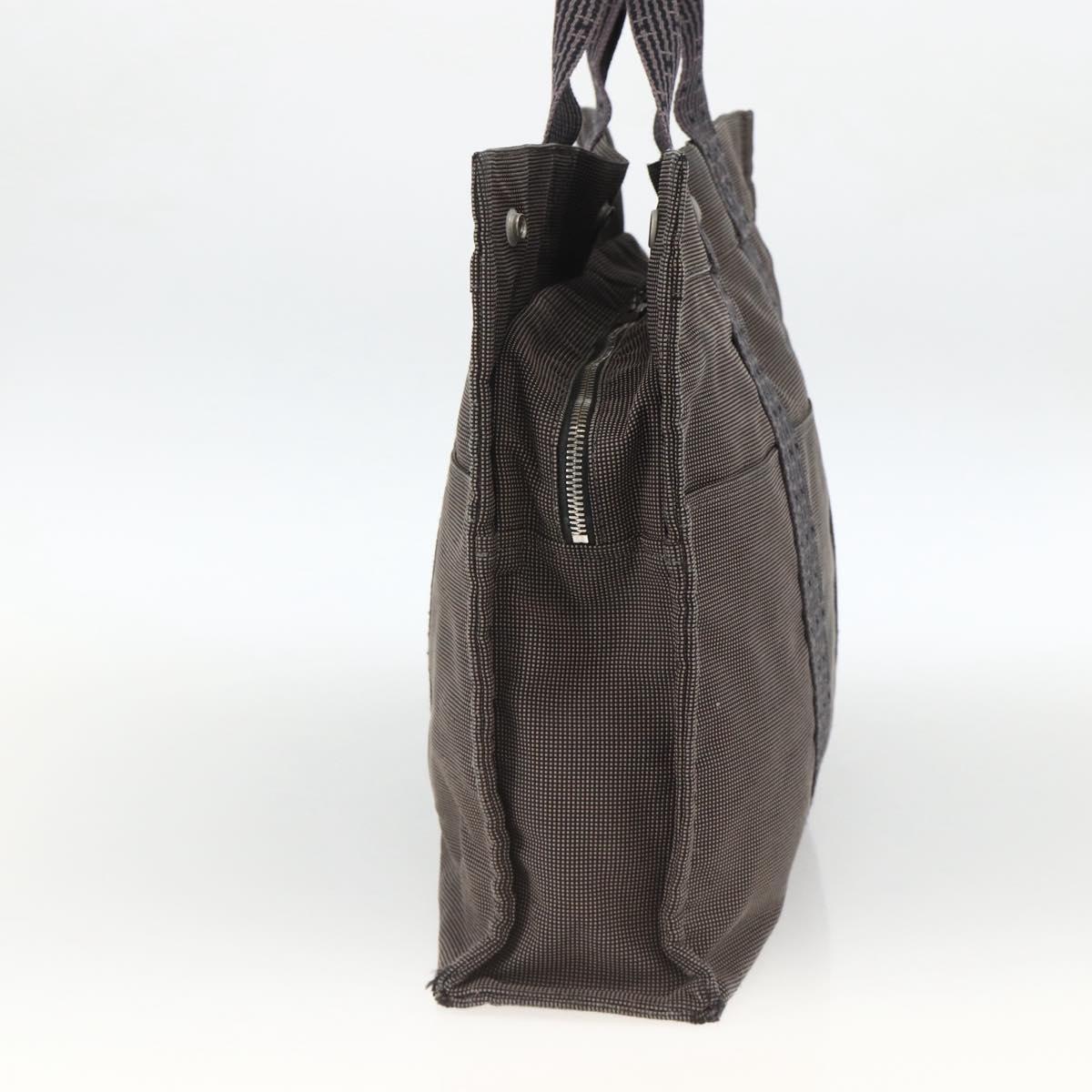 HERMES Her Line MM Hand Bag Canvas Gray Silver Auth BAZ866