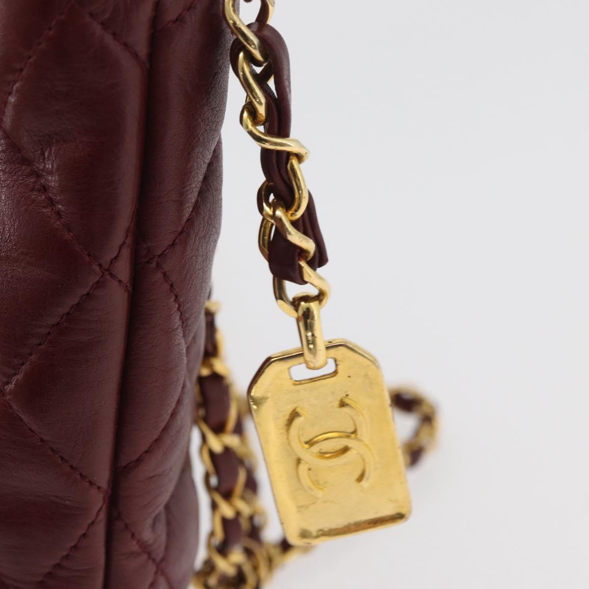 CHANEL Matelasse Chain Shoulder Bag Lamb Skin Bordeaux Gold CC Auth BAZ867