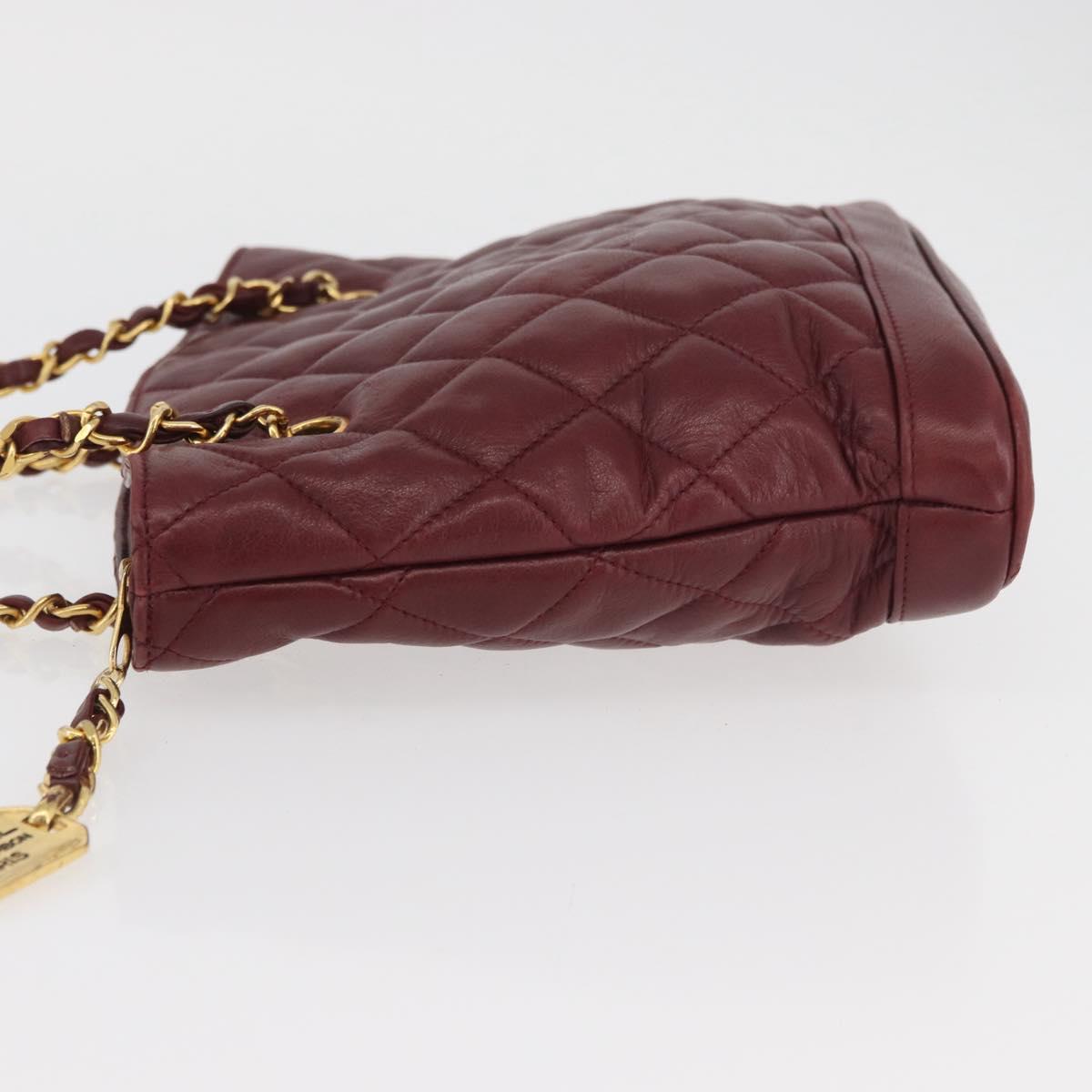 CHANEL Matelasse Chain Shoulder Bag Lamb Skin Bordeaux Gold CC Auth BAZ867