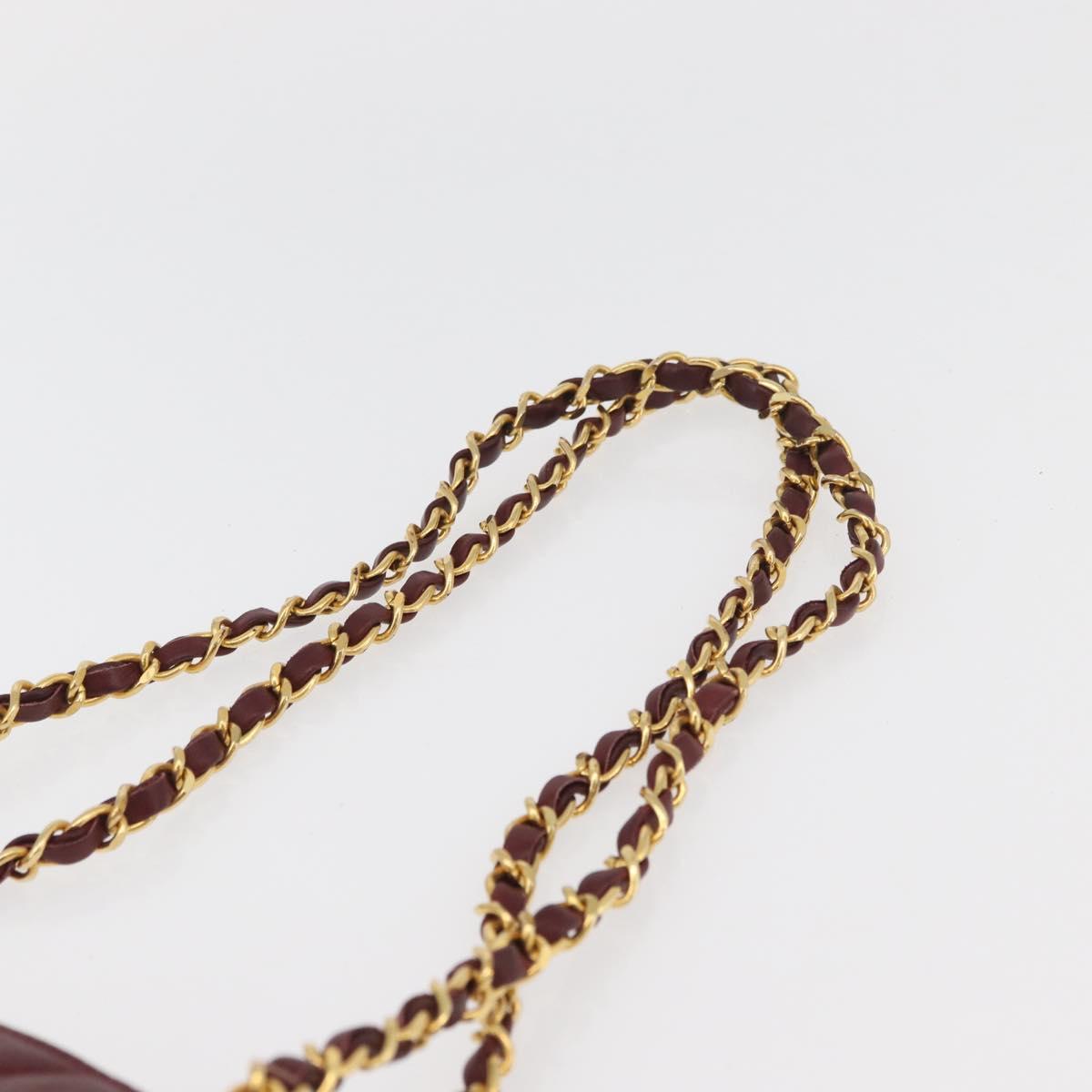 CHANEL Matelasse Chain Shoulder Bag Lamb Skin Bordeaux Gold CC Auth BAZ867