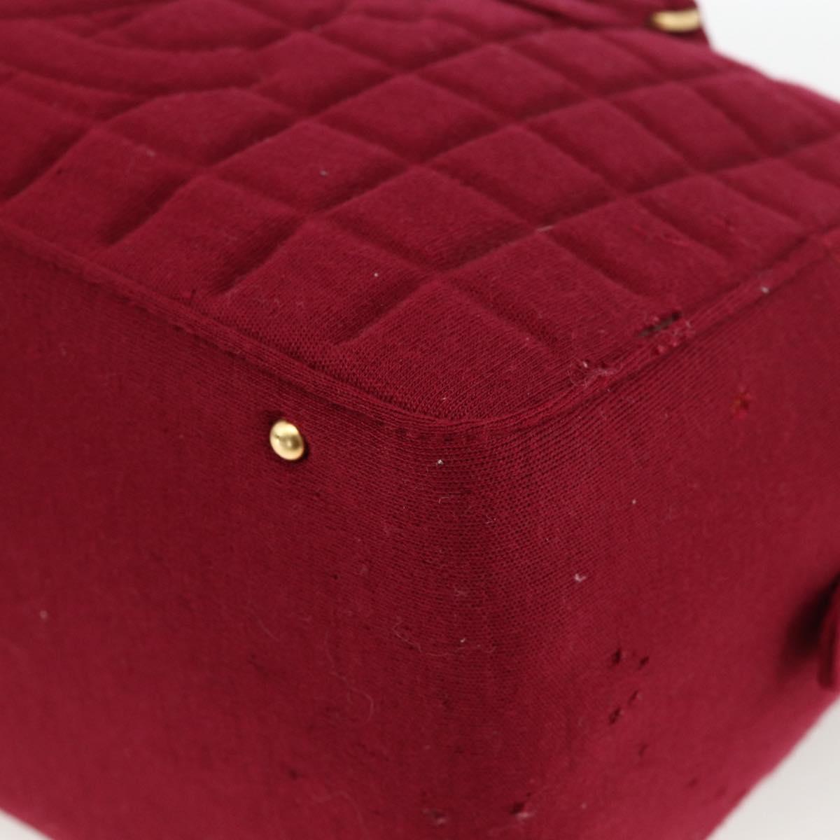 CHANEL Choco Bar Hand Bag Cotton Bordeaux Gold CC Auth BAZ870