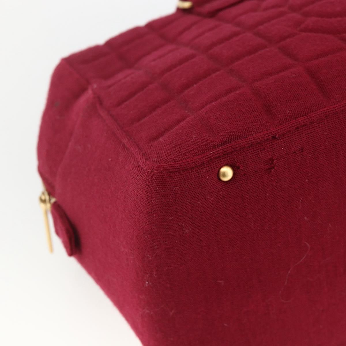 CHANEL Choco Bar Hand Bag Cotton Bordeaux Gold CC Auth BAZ870