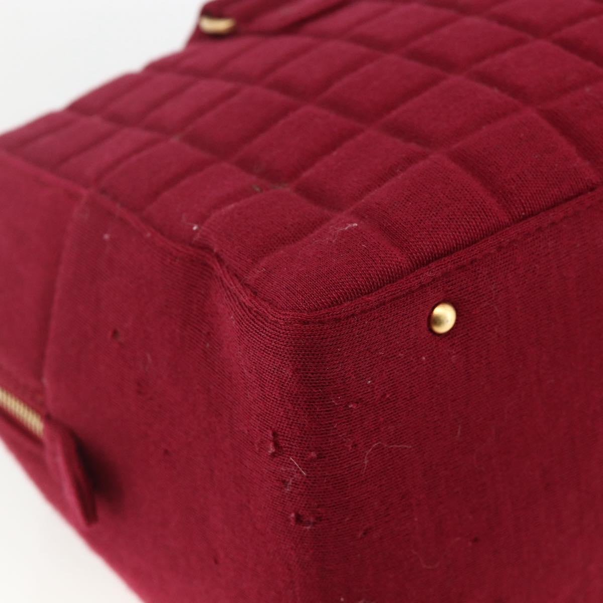 CHANEL Choco Bar Hand Bag Cotton Bordeaux Gold CC Auth BAZ870