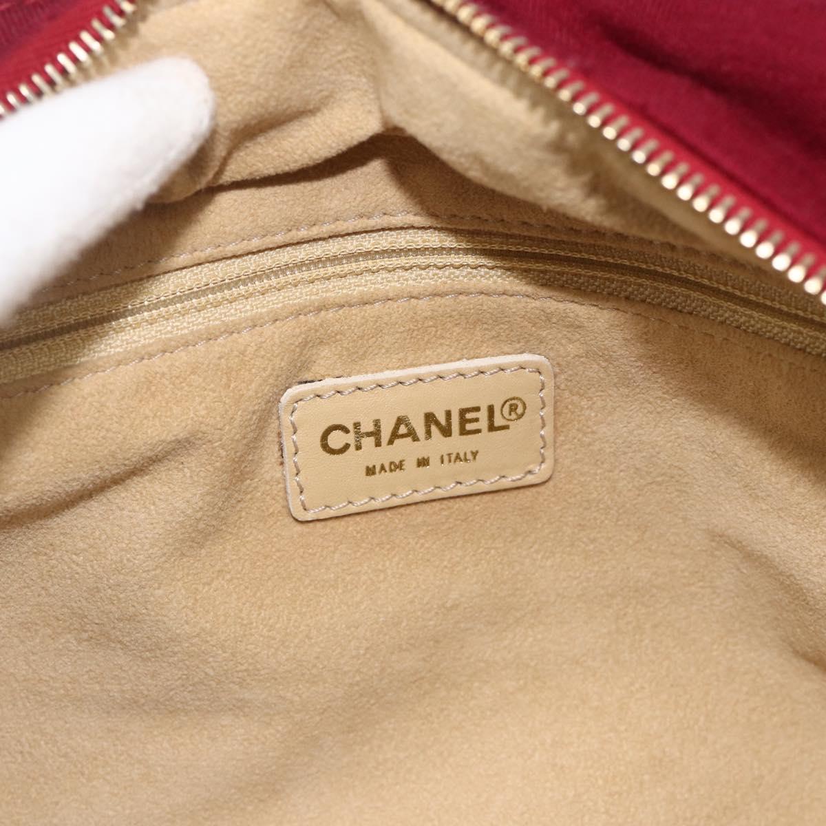 CHANEL Choco Bar Hand Bag Cotton Bordeaux Gold CC Auth BAZ870