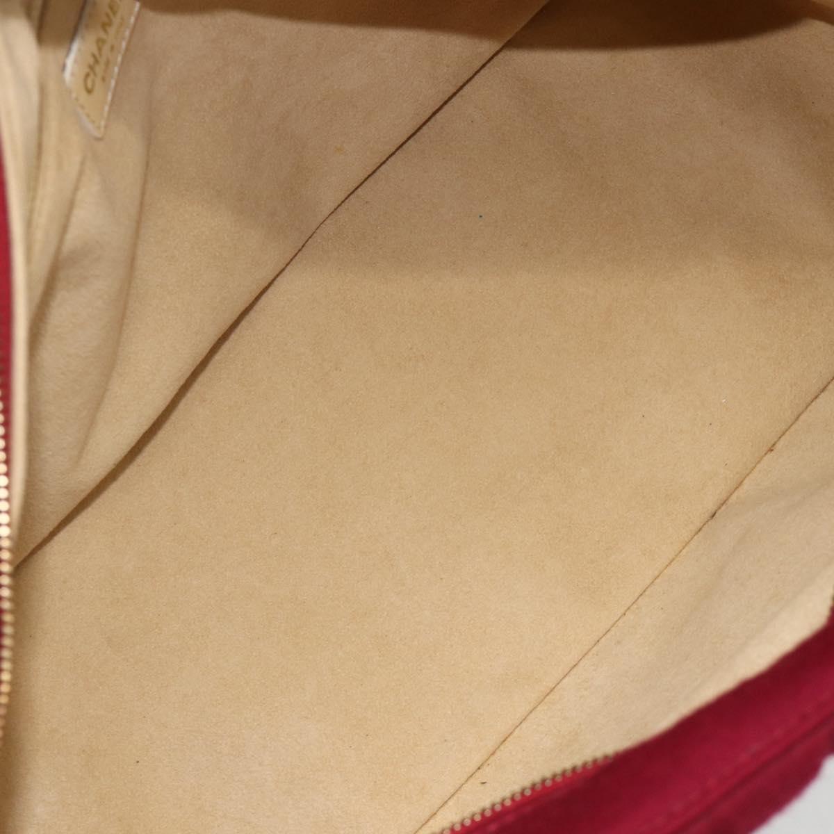 CHANEL Choco Bar Hand Bag Cotton Bordeaux Gold CC Auth BAZ870