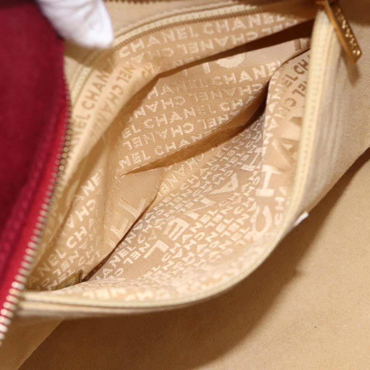 CHANEL Choco Bar Hand Bag Cotton Bordeaux Gold CC Auth BAZ870