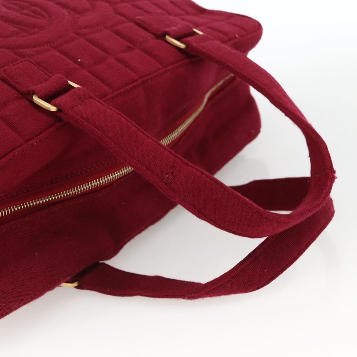 CHANEL Choco Bar Hand Bag Cotton Bordeaux Gold CC Auth BAZ870