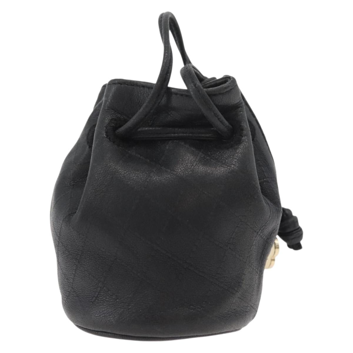 CHANEL Camellia Drawstring Pouch Lamb Skin Black Gold CC Auth BAZ879A