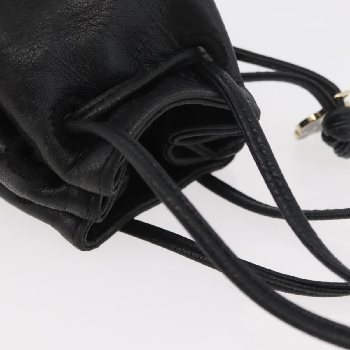 CHANEL Camellia Drawstring Pouch Lamb Skin Black Gold CC Auth BAZ879A