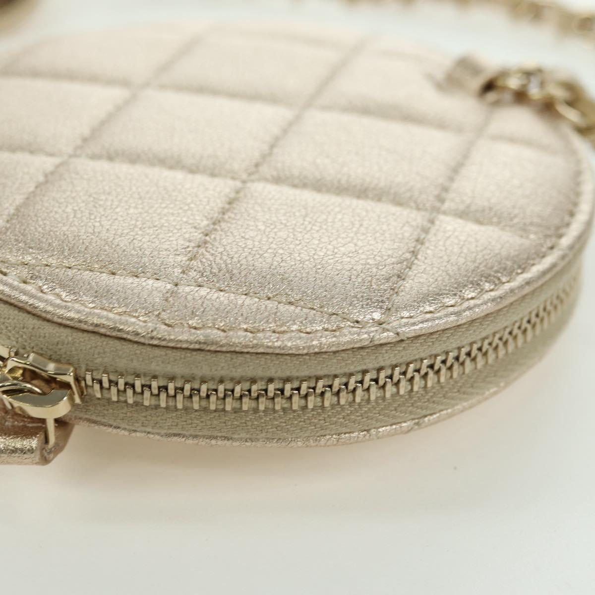 CHANEL Matelasse Air Pods Case & Coin Purse Lamb Skin Gold CC Auth BAZ881SAM