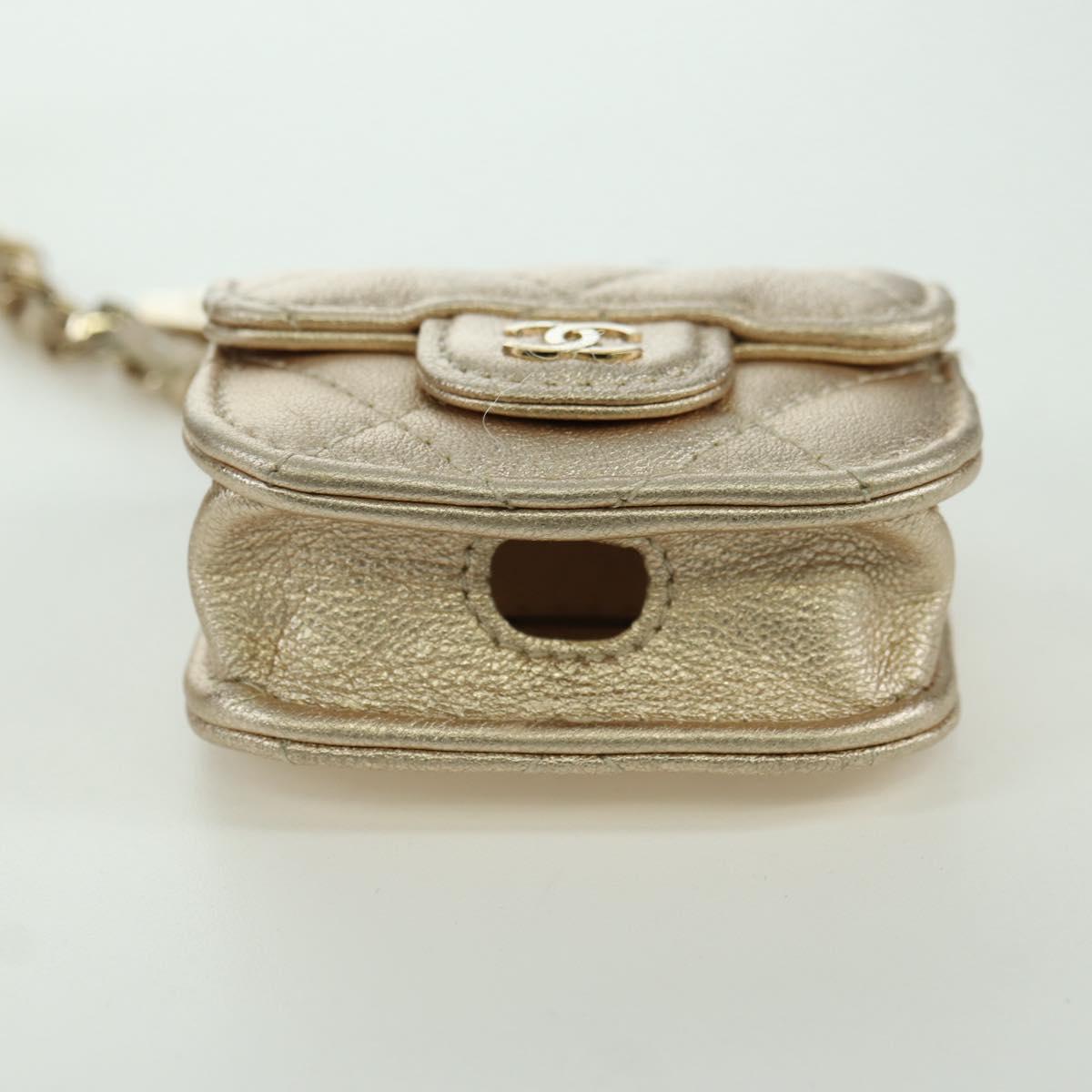 CHANEL Matelasse Air Pods Case & Coin Purse Lamb Skin Gold CC Auth BAZ881SAM