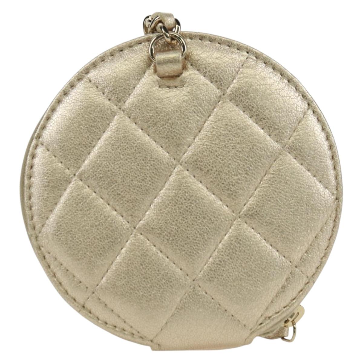 CHANEL Matelasse Air Pods Case & Coin Purse Lamb Skin Gold CC Auth BAZ881SAM