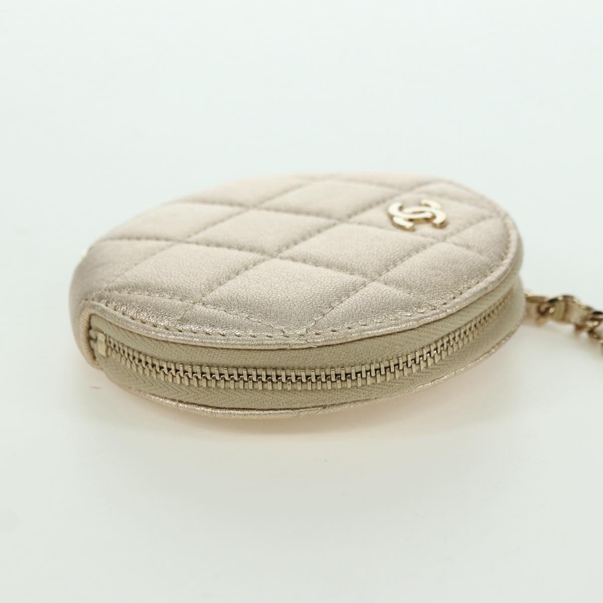 CHANEL Matelasse Air Pods Case & Coin Purse Lamb Skin Gold CC Auth BAZ881SAM