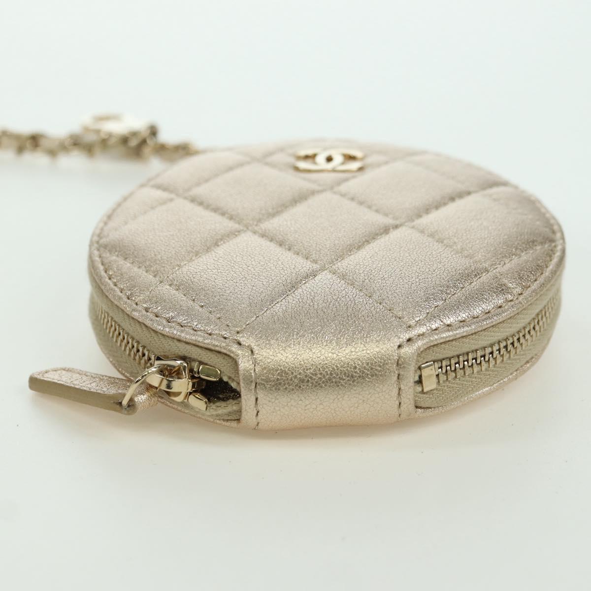 CHANEL Matelasse Air Pods Case & Coin Purse Lamb Skin Gold CC Auth BAZ881SAM