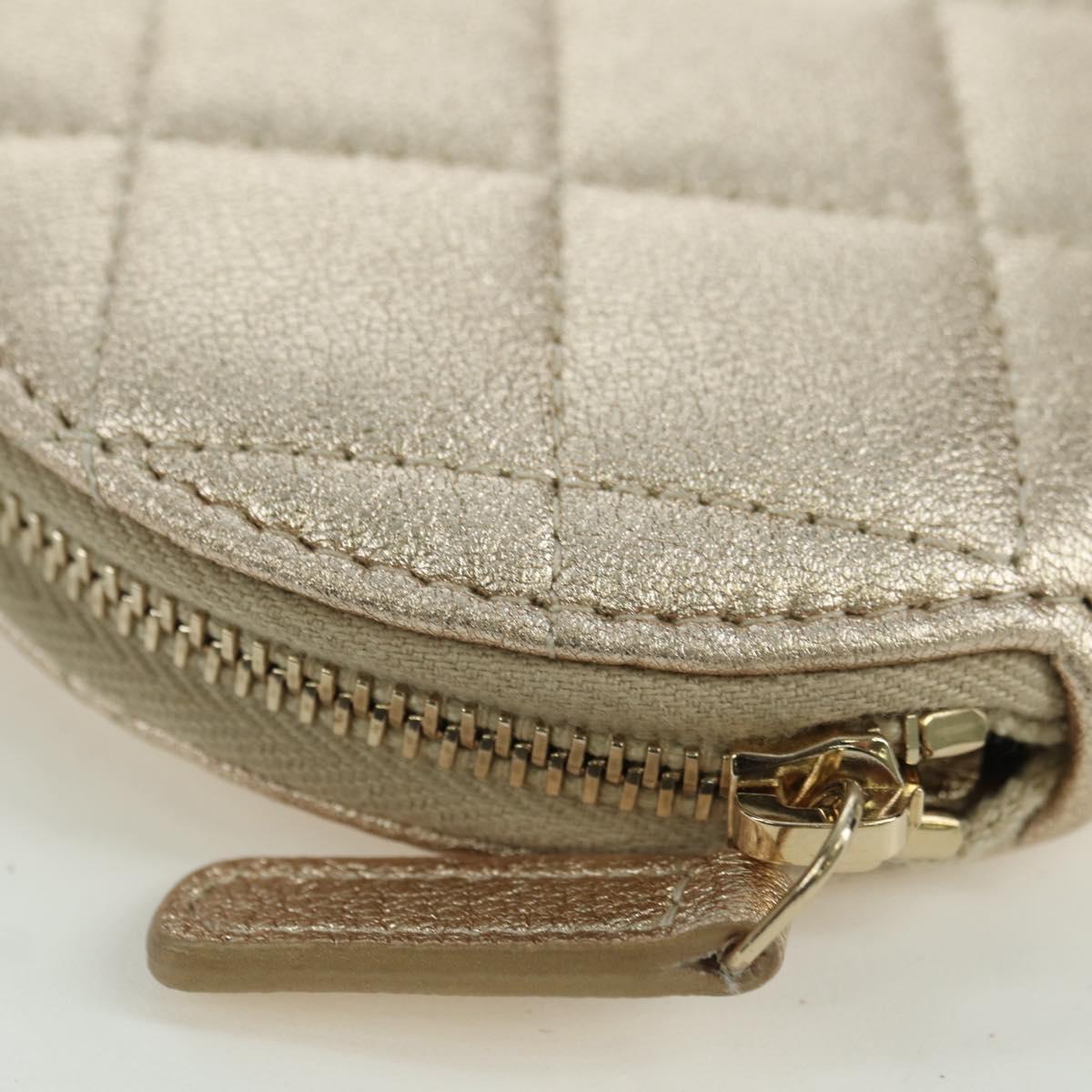 CHANEL Matelasse Air Pods Case & Coin Purse Lamb Skin Gold CC Auth BAZ881SAM