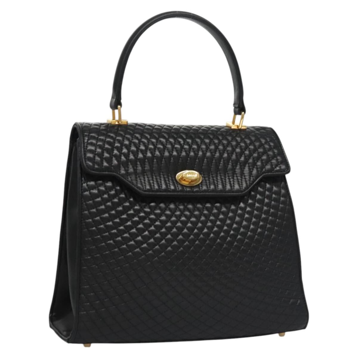 BALLY Hand Bag Leather Black Gold Auth BD031