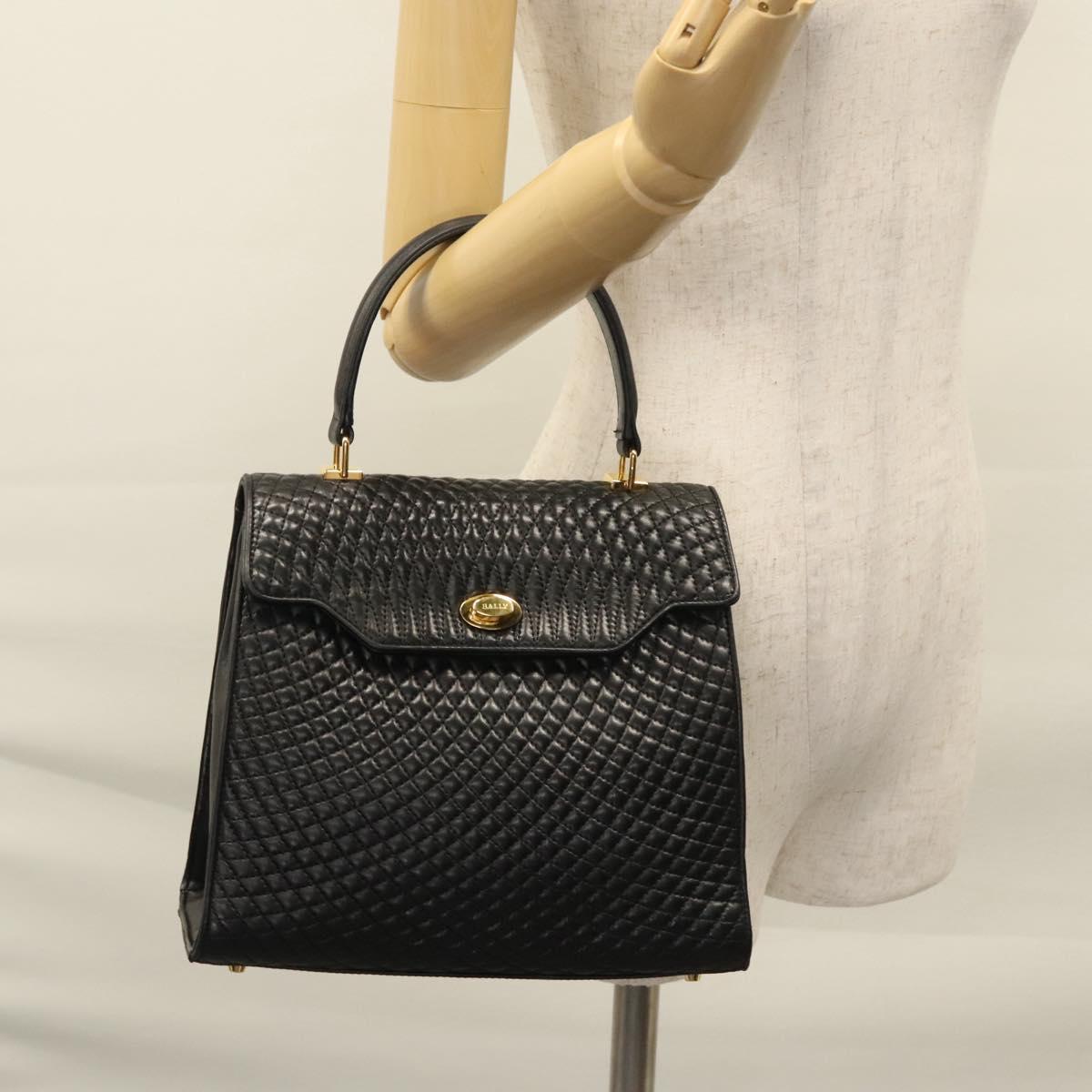 BALLY Hand Bag Leather Black Gold Auth BD031