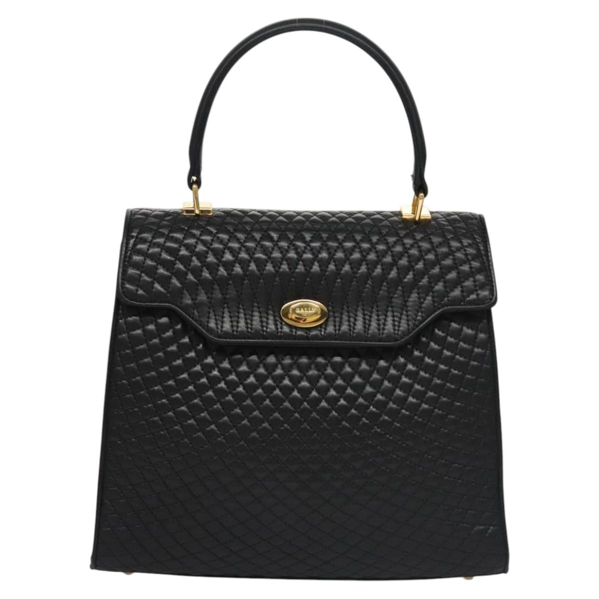 BALLY Hand Bag Leather Black Gold Auth BD031