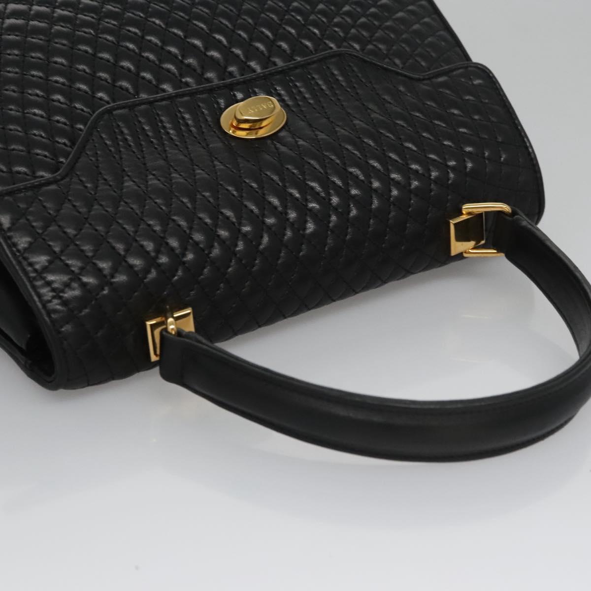 BALLY Hand Bag Leather Black Gold Auth BD031