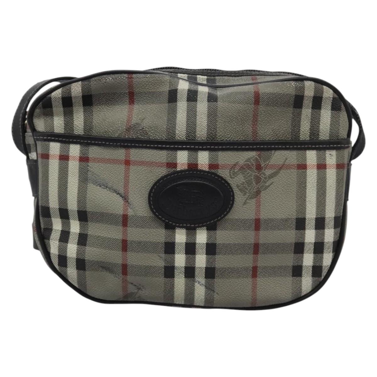 Burberrys Nova Check Shoulder Bag PVC Leather Gray Gold Auth BD032