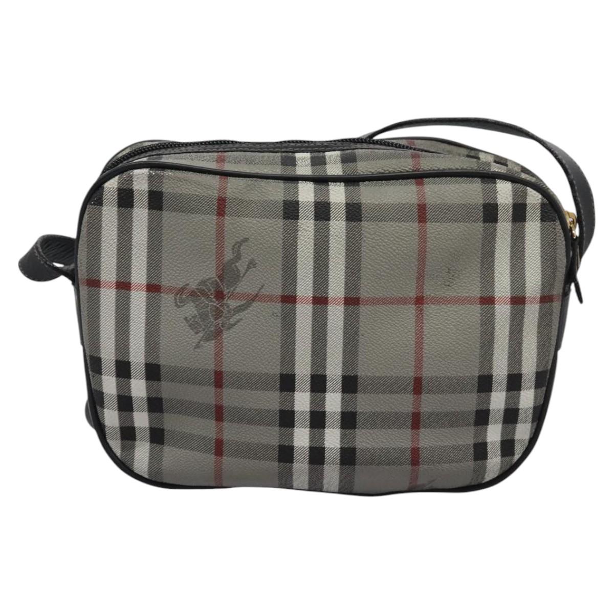 Burberrys Nova Check Shoulder Bag PVC Leather Gray Gold Auth BD032