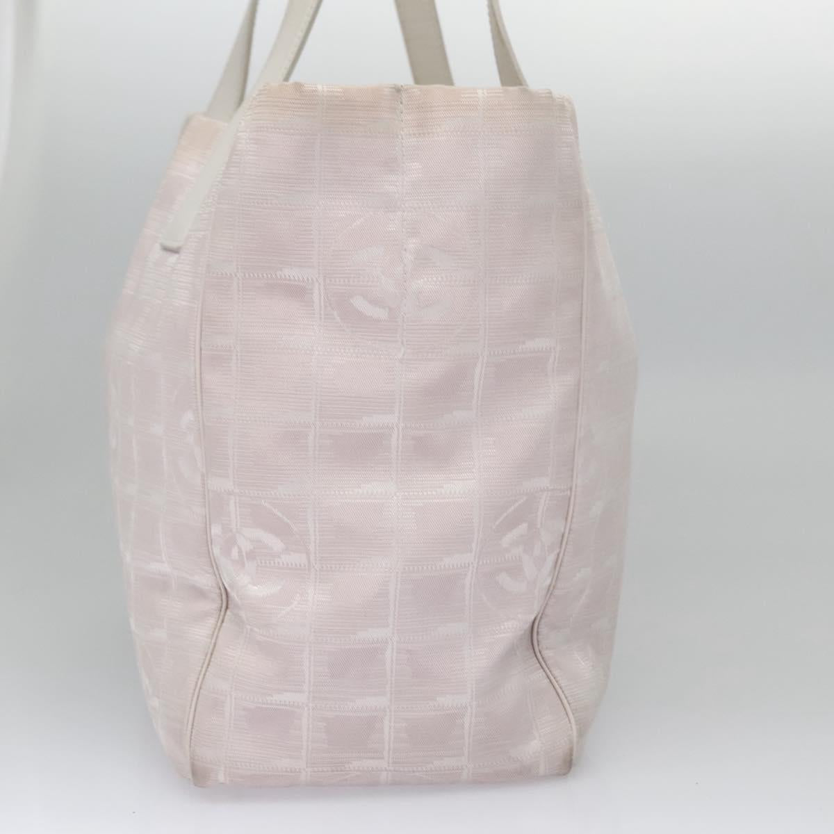 CHANEL New Travel Line Hand Bag Nylon Leather Pink White gold CC Auth BD049