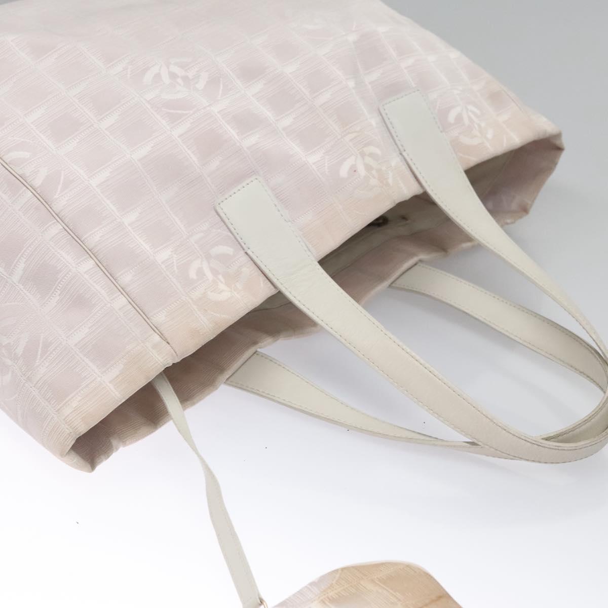 CHANEL New Travel Line Hand Bag Nylon Leather Pink White gold CC Auth BD049