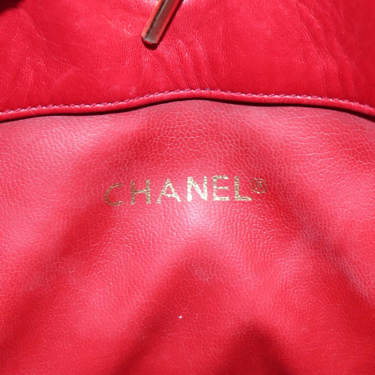 CHANEL Matelasse Hand Bag Lamb Skin Red Gold CC Auth BD051