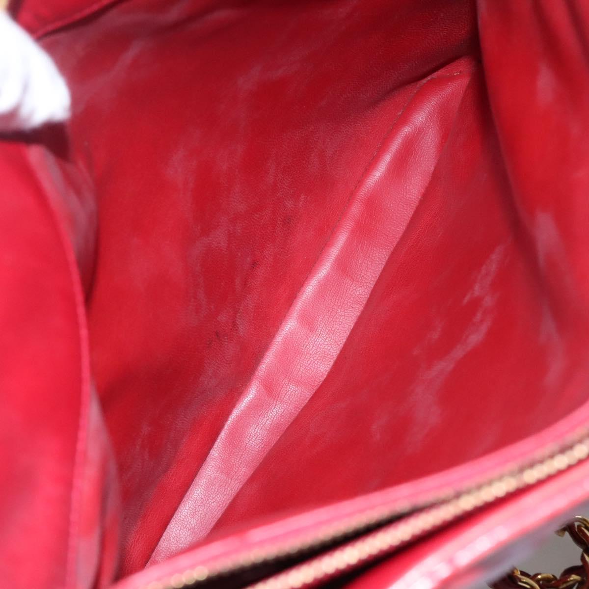 CHANEL Matelasse Hand Bag Lamb Skin Red Gold CC Auth BD051