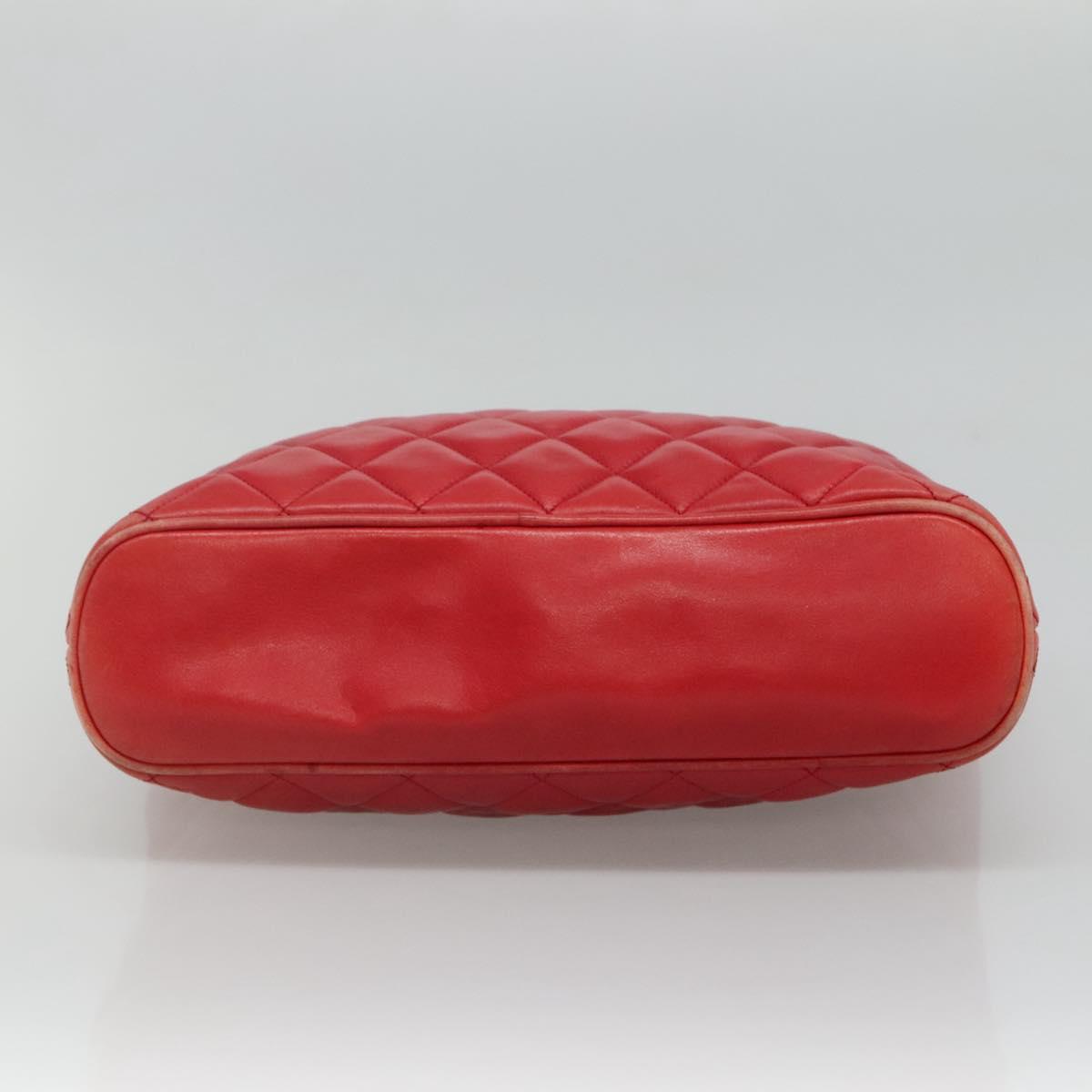 CHANEL Matelasse Hand Bag Lamb Skin Red Gold CC Auth BD051