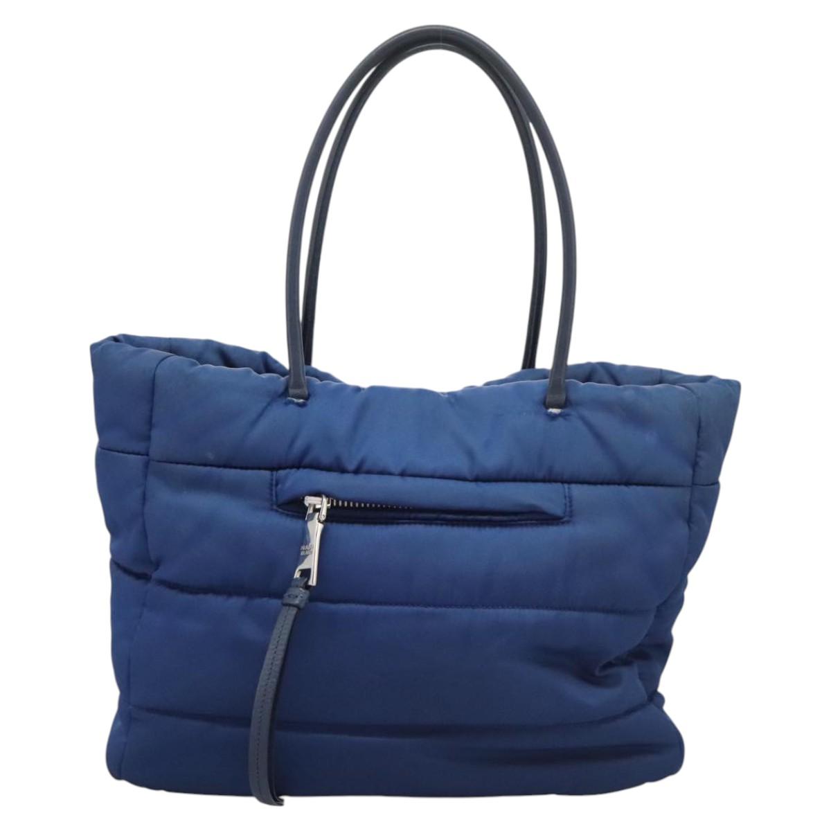 PRADA Hand Bag Nylon 2way Blue Silver Auth BD054