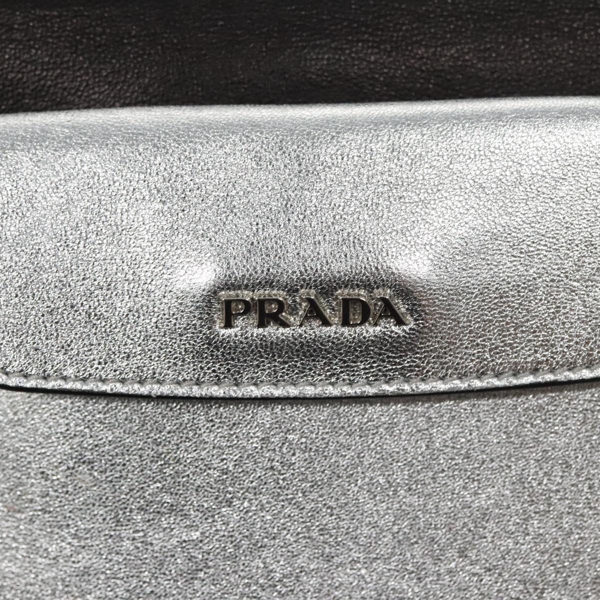 PRADA Chain Hand Bag Leather 2way Silver Auth BD055AV