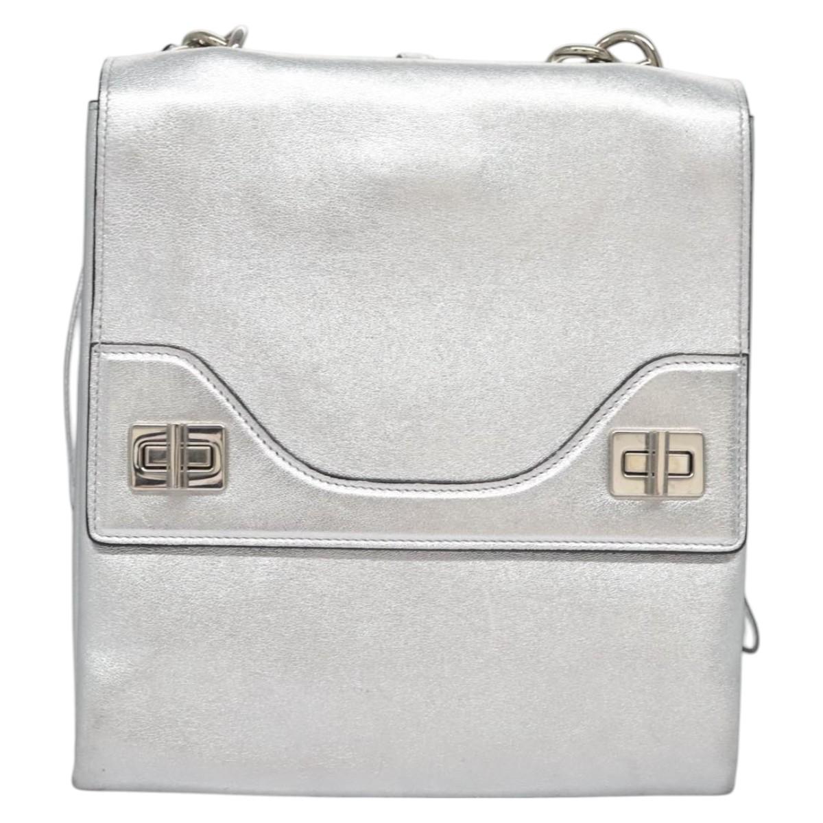 PRADA Chain Hand Bag Leather 2way Silver Auth BD055AV