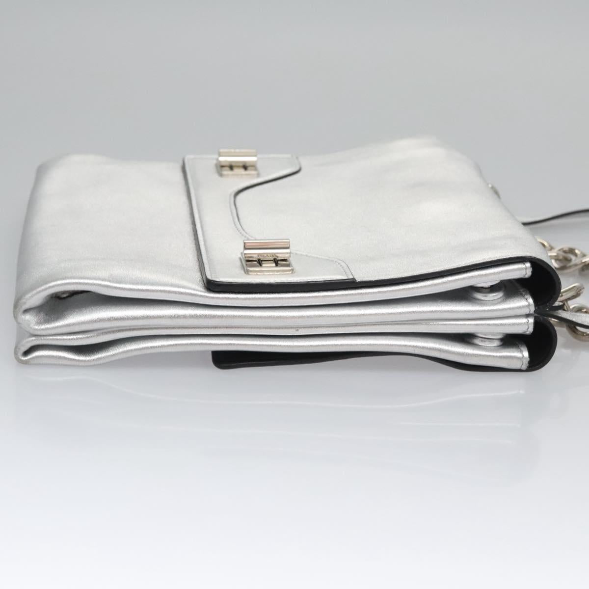 PRADA Chain Hand Bag Leather 2way Silver Auth BD055AV