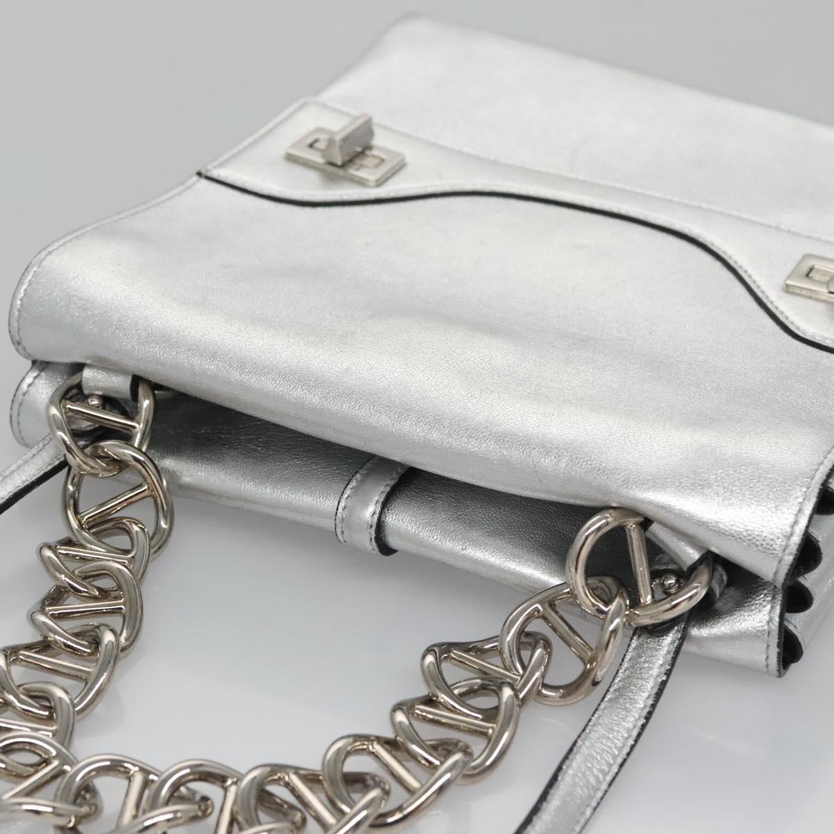 PRADA Chain Hand Bag Leather 2way Silver Auth BD055AV