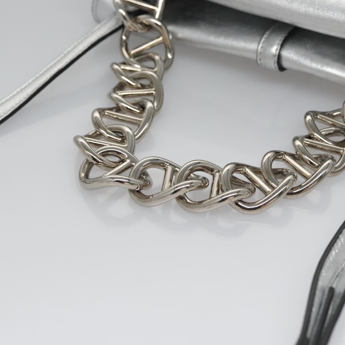 PRADA Chain Hand Bag Leather 2way Silver Auth BD055AV