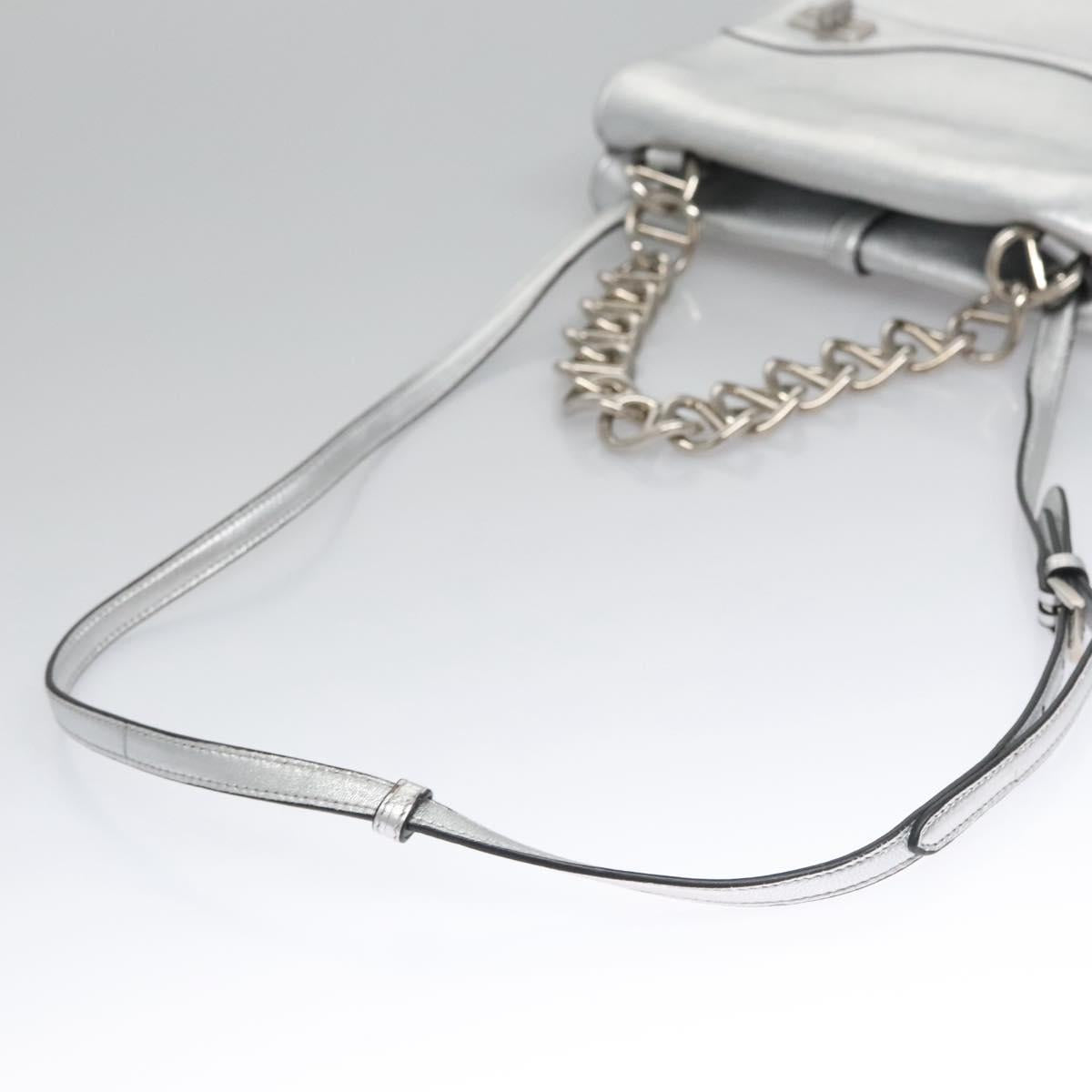 PRADA Chain Hand Bag Leather 2way Silver Auth BD055AV