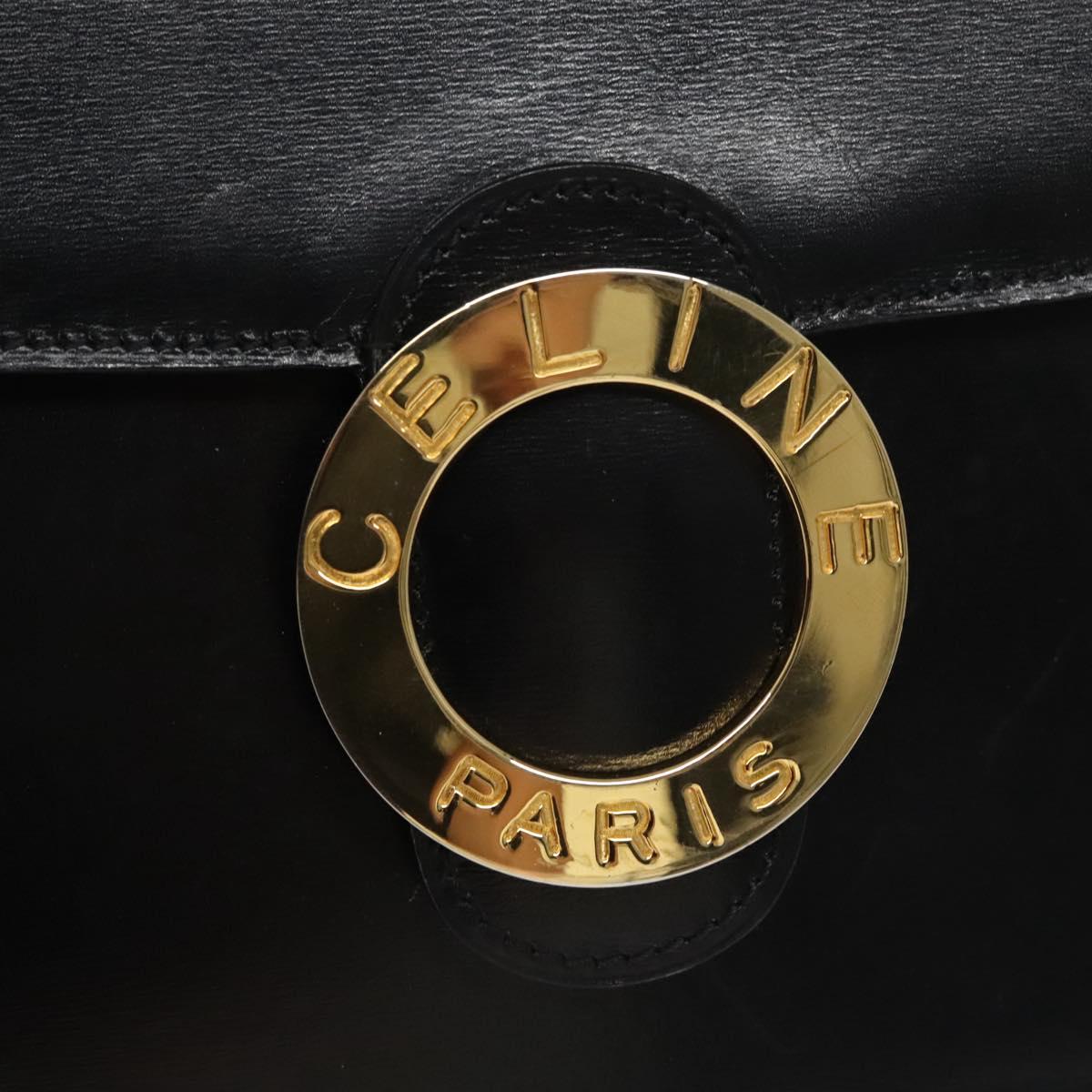CELINE Hand Bag Leather Black Gold Auth BD058V