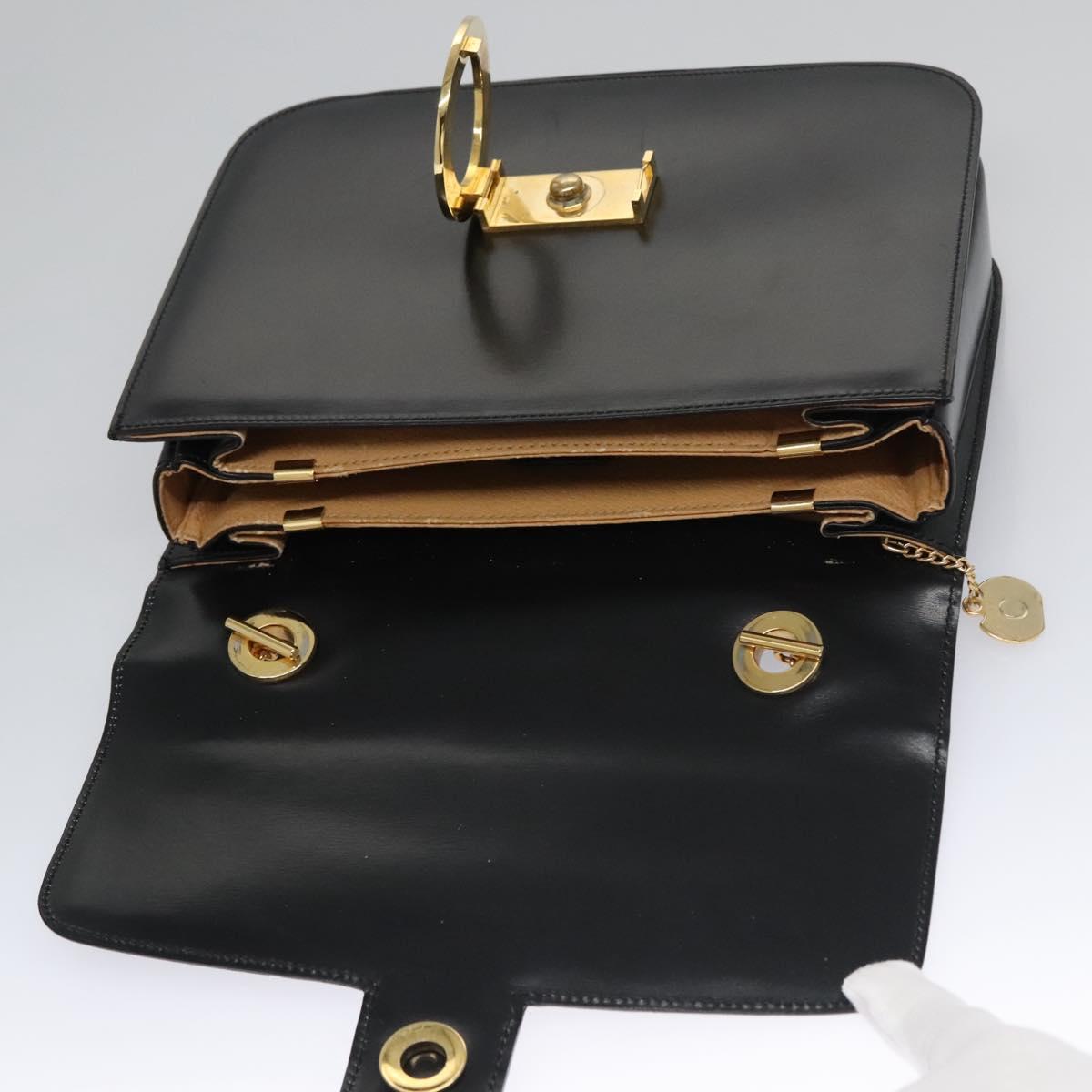 CELINE Hand Bag Leather Black Gold Auth BD058V