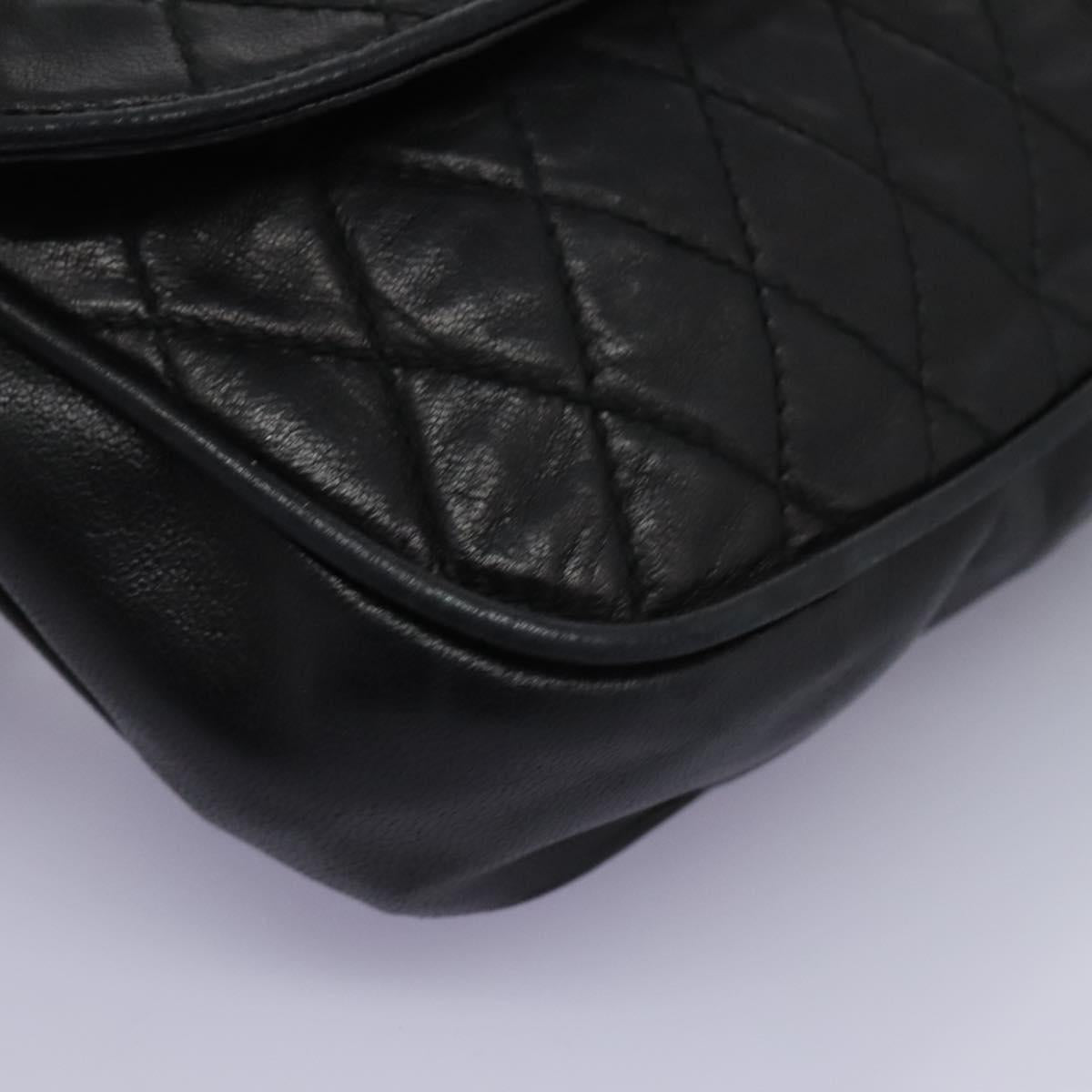 BALLY Chain Shoulder Bag Leather Black Gold Auth BD059