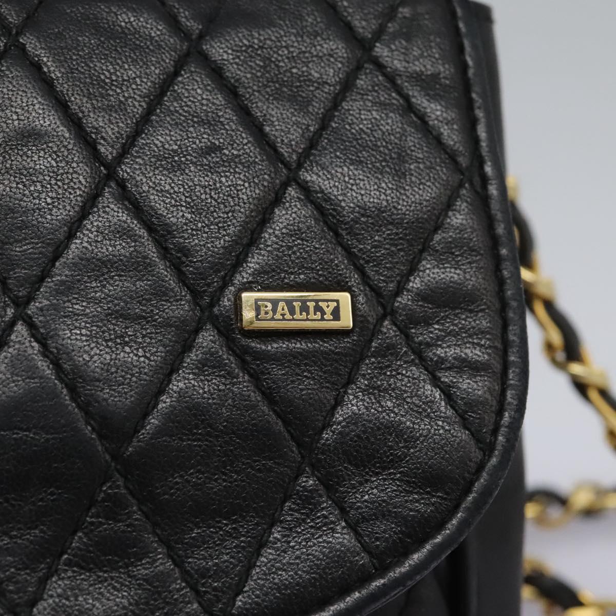 BALLY Chain Shoulder Bag Leather Black Gold Auth BD059