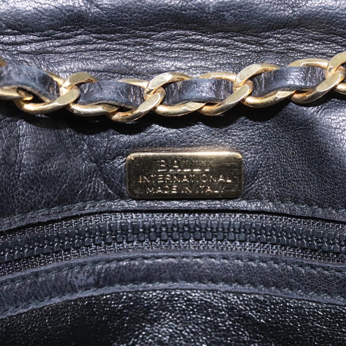 BALLY Chain Shoulder Bag Leather Black Gold Auth BD059