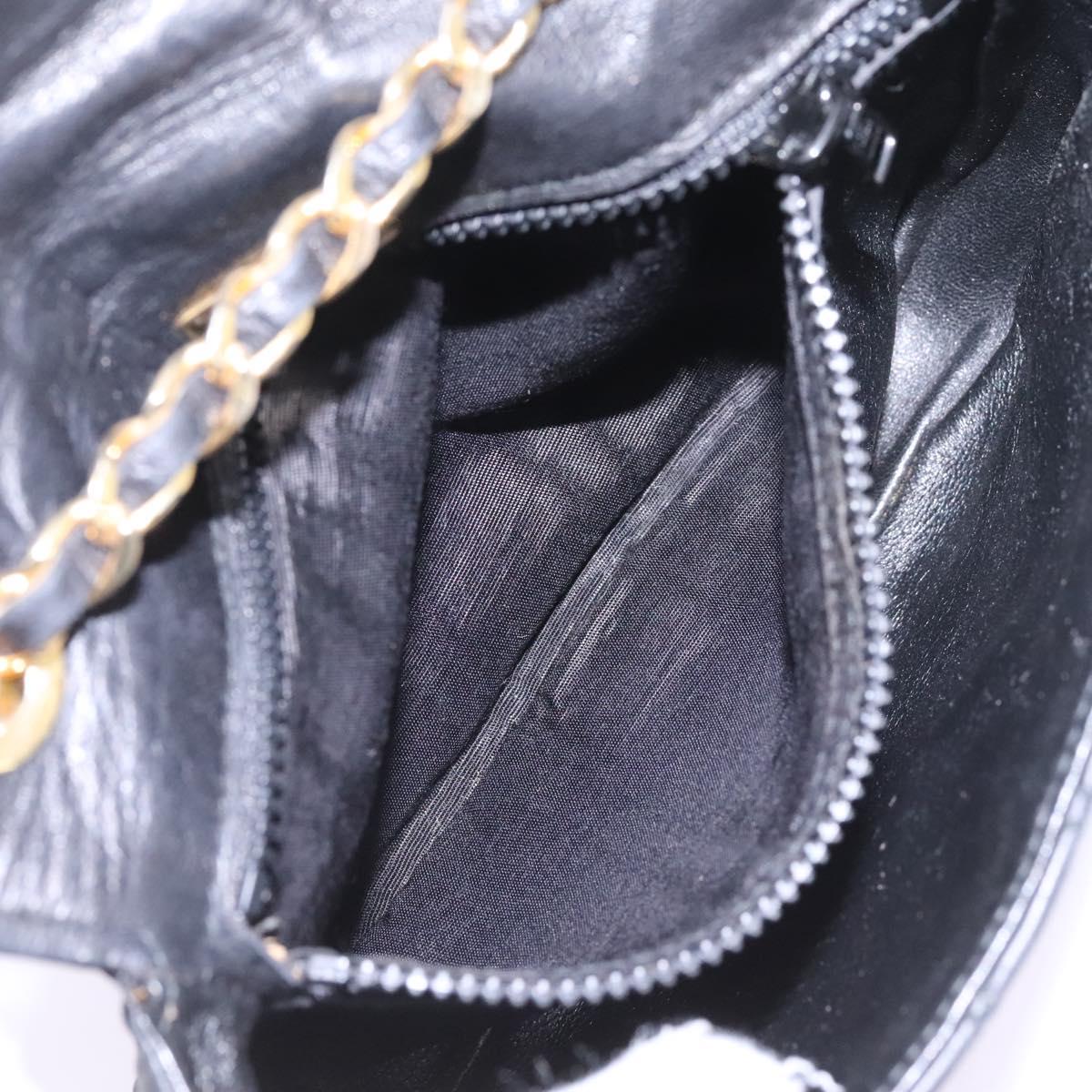 BALLY Chain Shoulder Bag Leather Black Gold Auth BD059