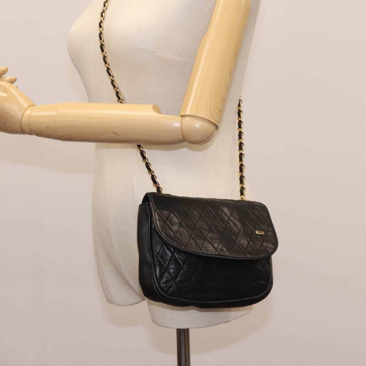 BALLY Chain Shoulder Bag Leather Black Gold Auth BD059