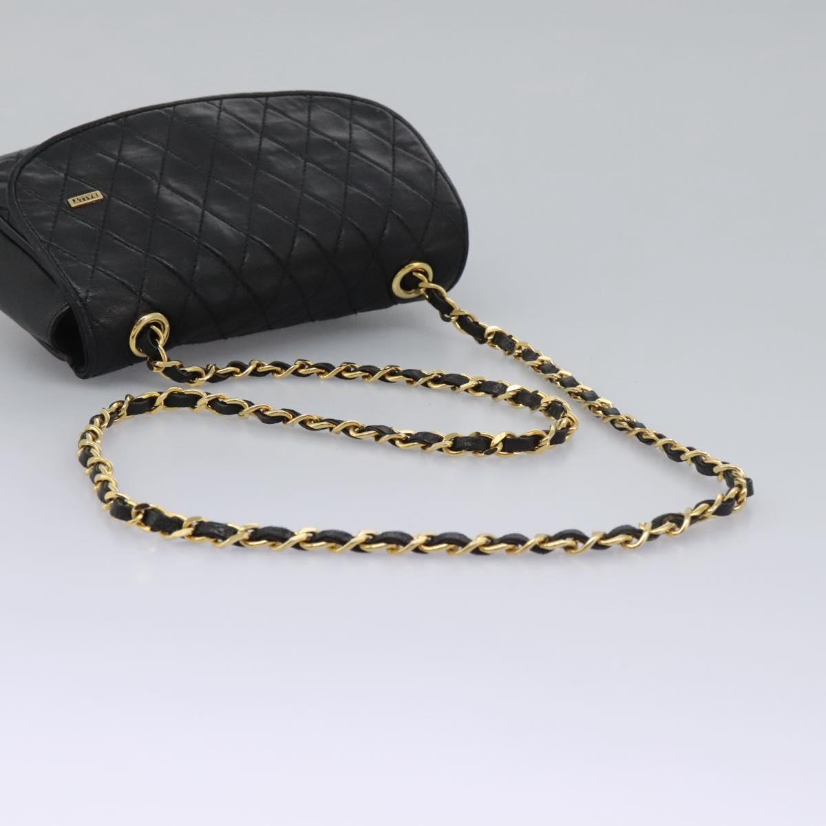 BALLY Chain Shoulder Bag Leather Black Gold Auth BD059