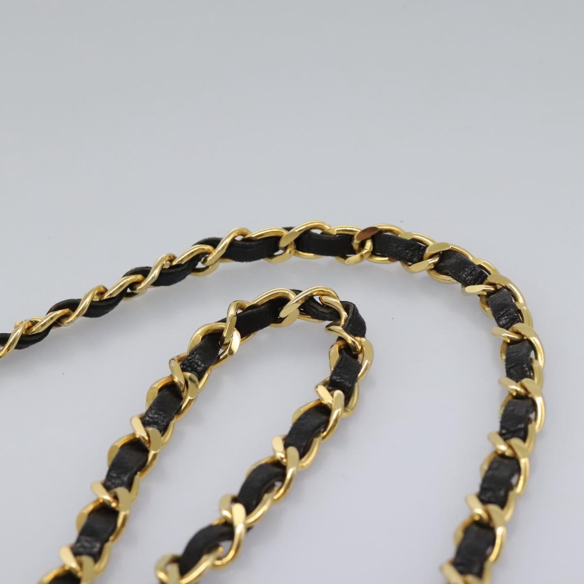 BALLY Chain Shoulder Bag Leather Black Gold Auth BD059