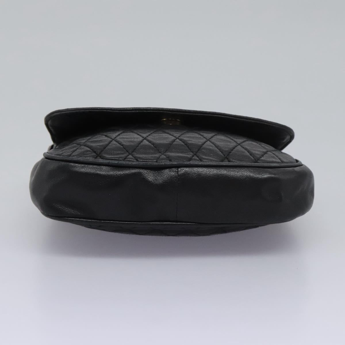 BALLY Chain Shoulder Bag Leather Black Gold Auth BD059