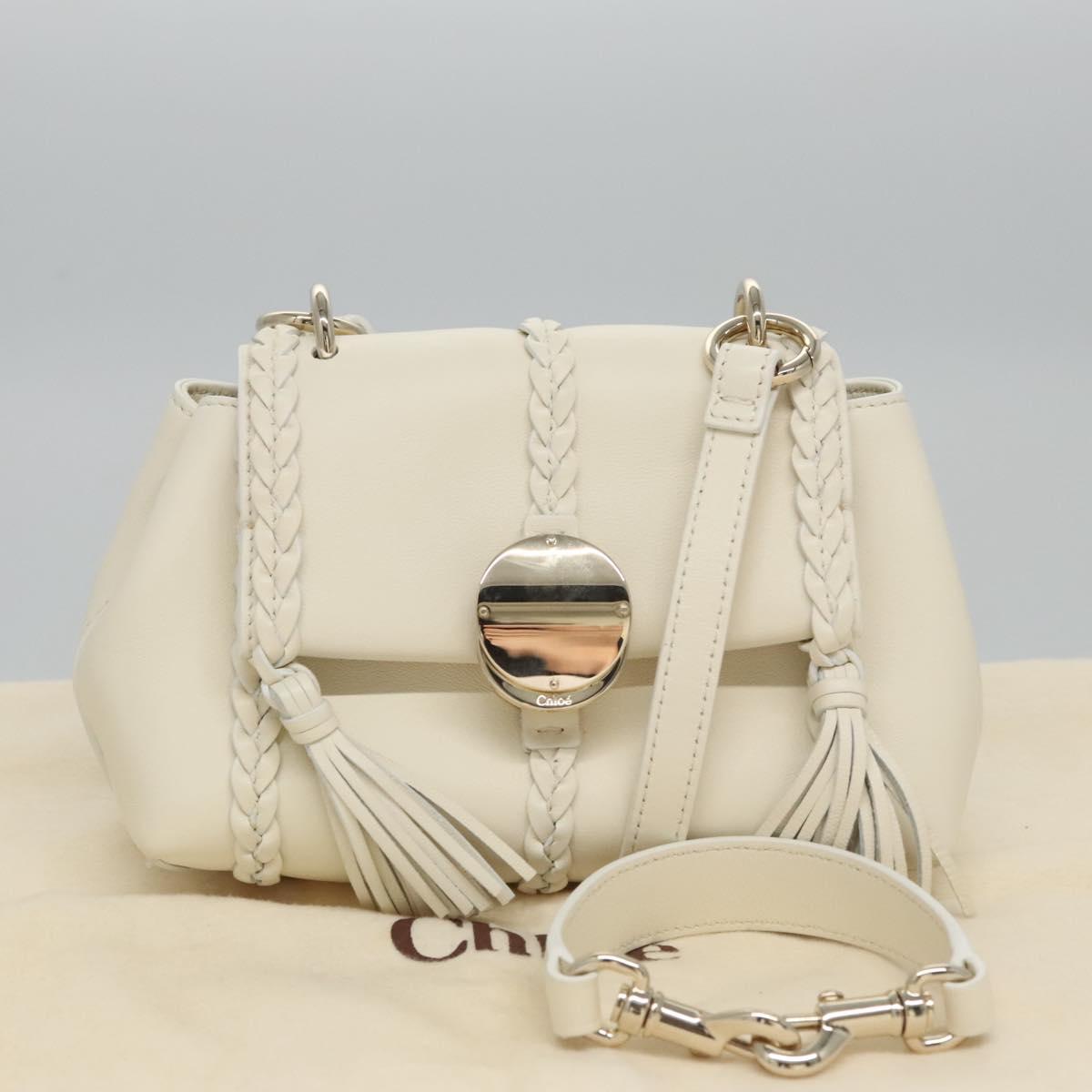 Chloe Fringe Hand Bag Leather 2way White Auth BD060AV