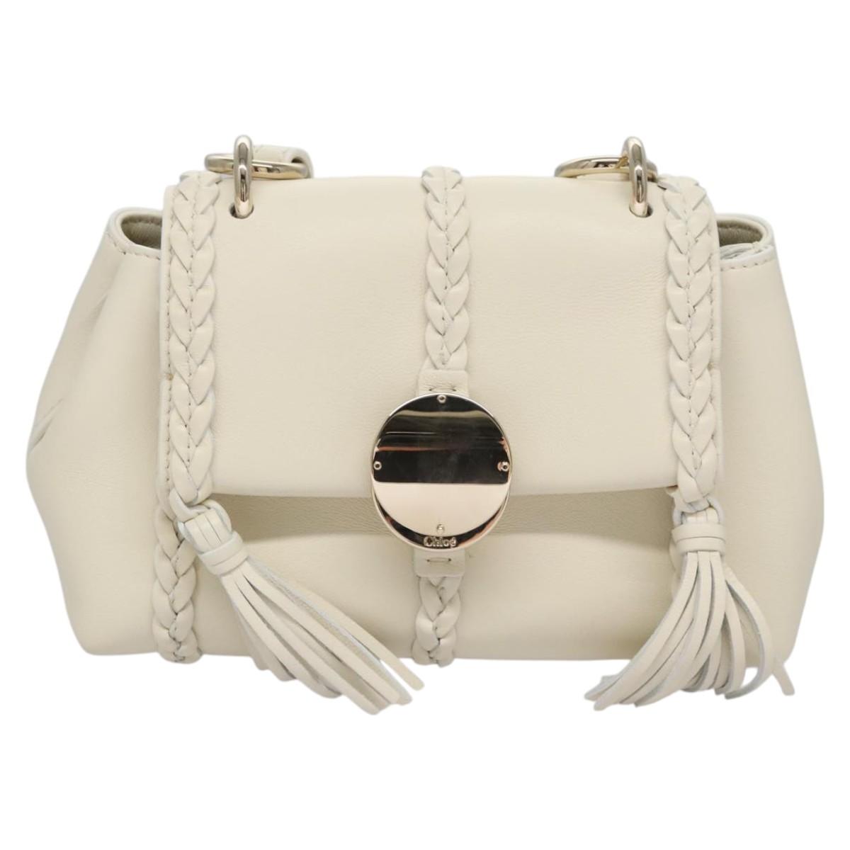 Chloe Fringe Hand Bag Leather 2way White Auth BD060AV